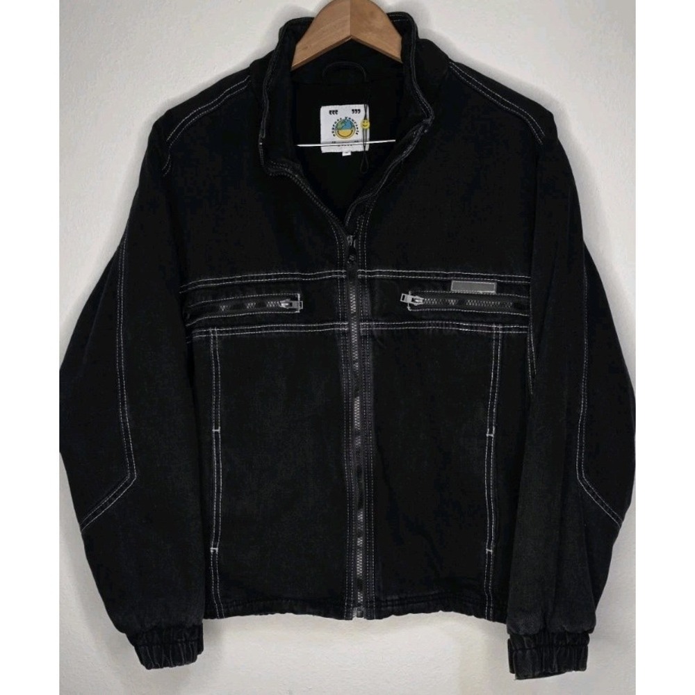 NEW Unif Code Jacket Black Distressed Denim Zip Heavyweight Moto Grunge Baggy XS - Picture 3 of 9